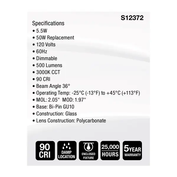 5.5 Watt MR16 LED Floodlight - 3000K CCT - GU10 Base - 120 Volt - Image 8