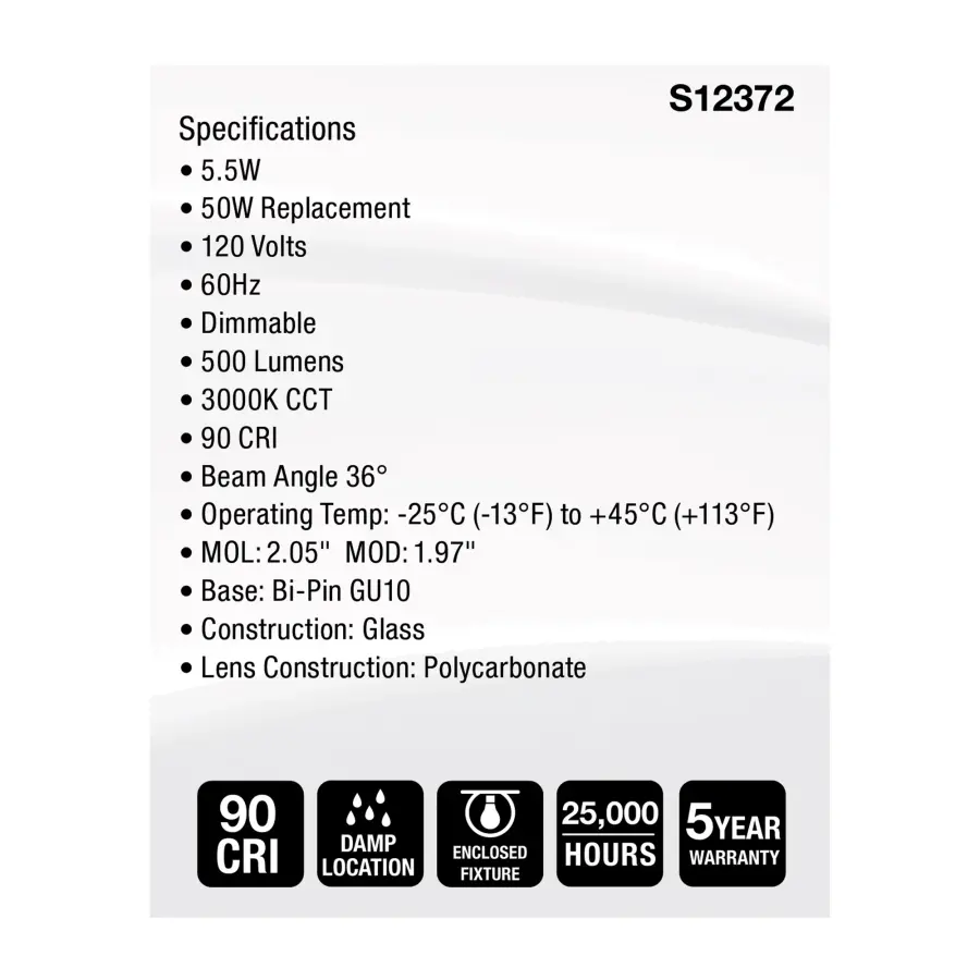5.5 Watt MR16 LED Floodlight - 3000K CCT - GU10 Base - 120 Volt - Image 8