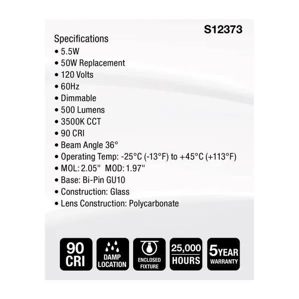5.5 Watt MR16 LED Floodlight - 3500K CCT - GU10 Base - 120 Volt - Image 5