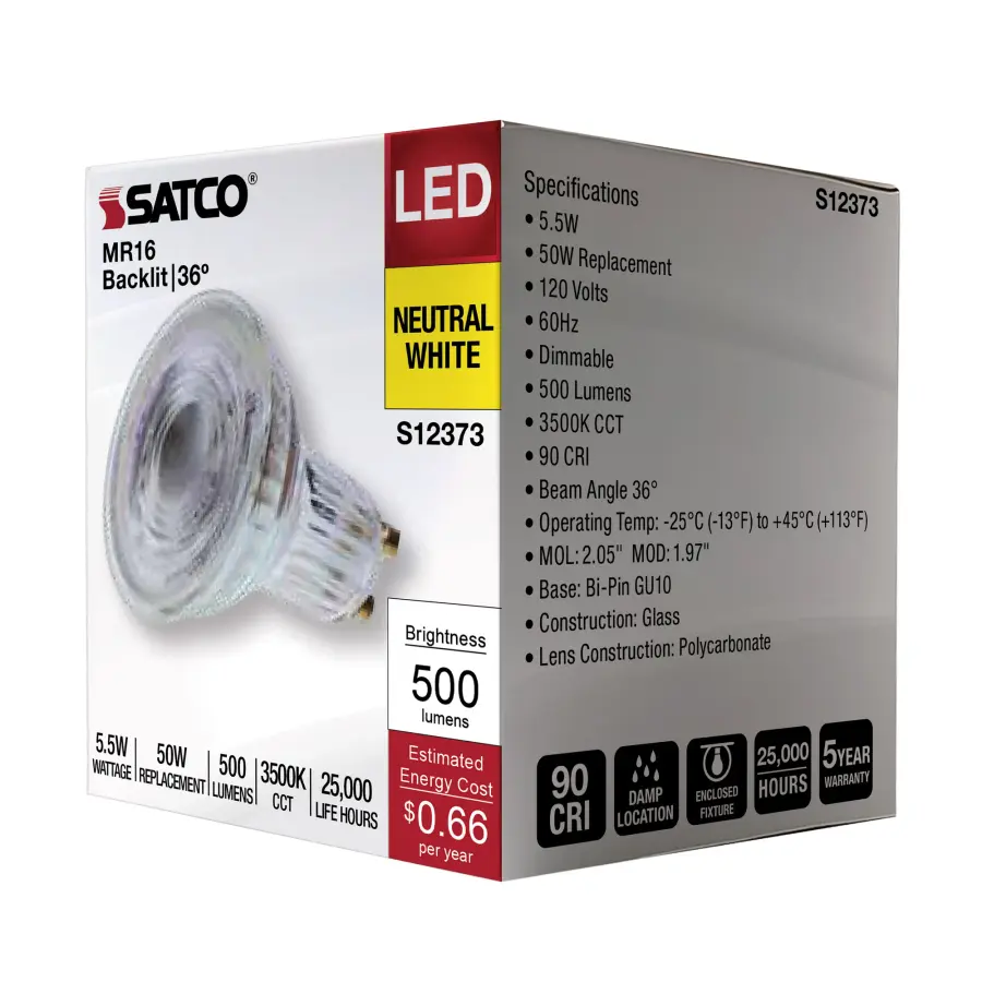 5.5 Watt MR16 LED Floodlight - 3500K CCT - GU10 Base - 120 Volt - Image 9