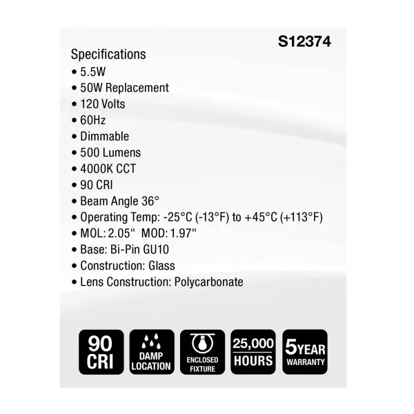 5.5 Watt MR16 LED Floodlight - 4000K CCT - GU10 Base - 120 Volt - Image 5