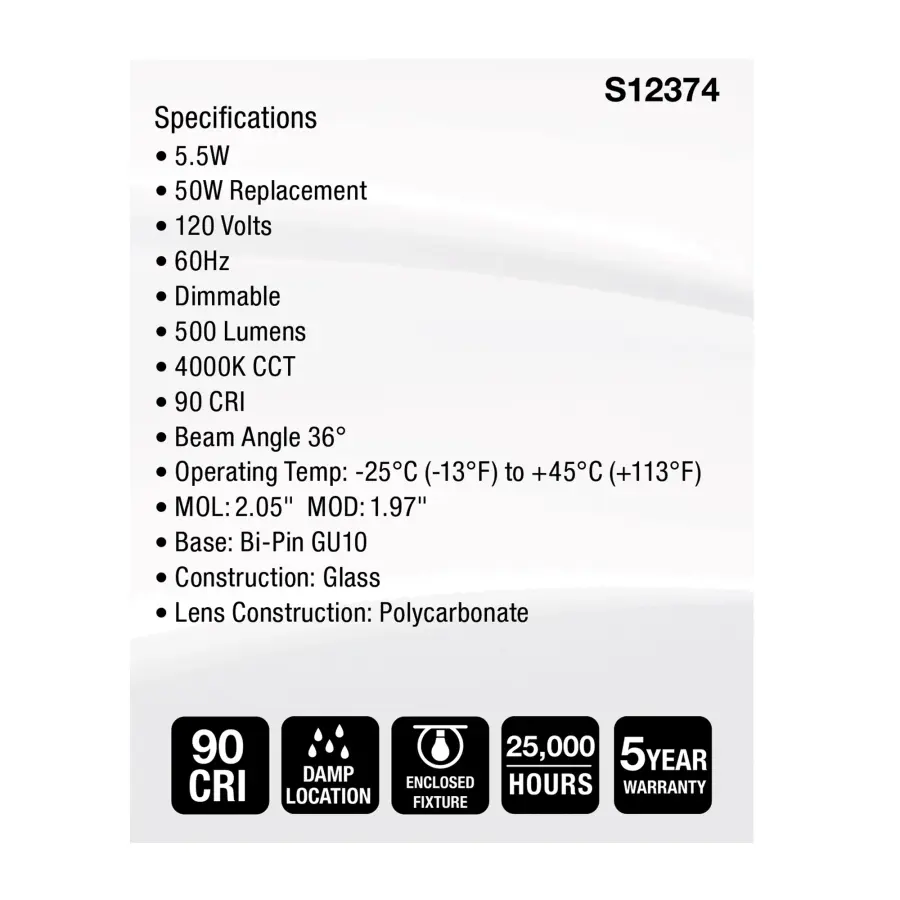 5.5 Watt MR16 LED Floodlight - 4000K CCT - GU10 Base - 120 Volt - Image 5