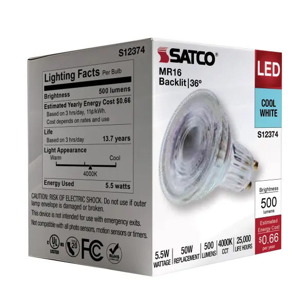 5.5 Watt MR16 LED Floodlight - 4000K CCT - GU10 Base - 120 Volt - Image 8