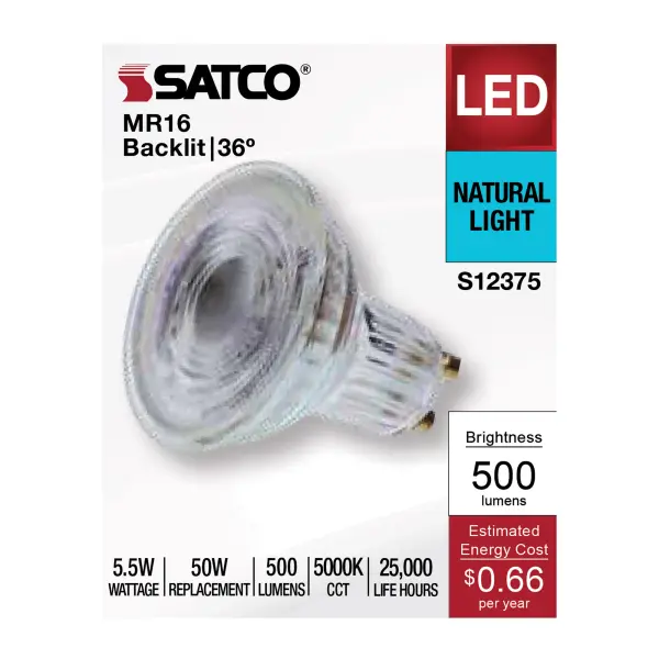 5.5 Watt MR16 LED Floodlight - 5000K CCT - GU10 Base - 120 Volt - Image 3