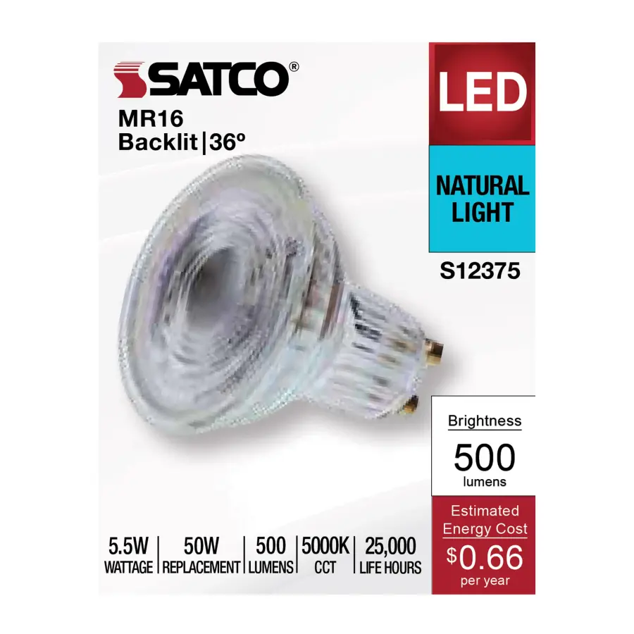 5.5 Watt MR16 LED Floodlight - 5000K CCT - GU10 Base - 120 Volt - Image 3