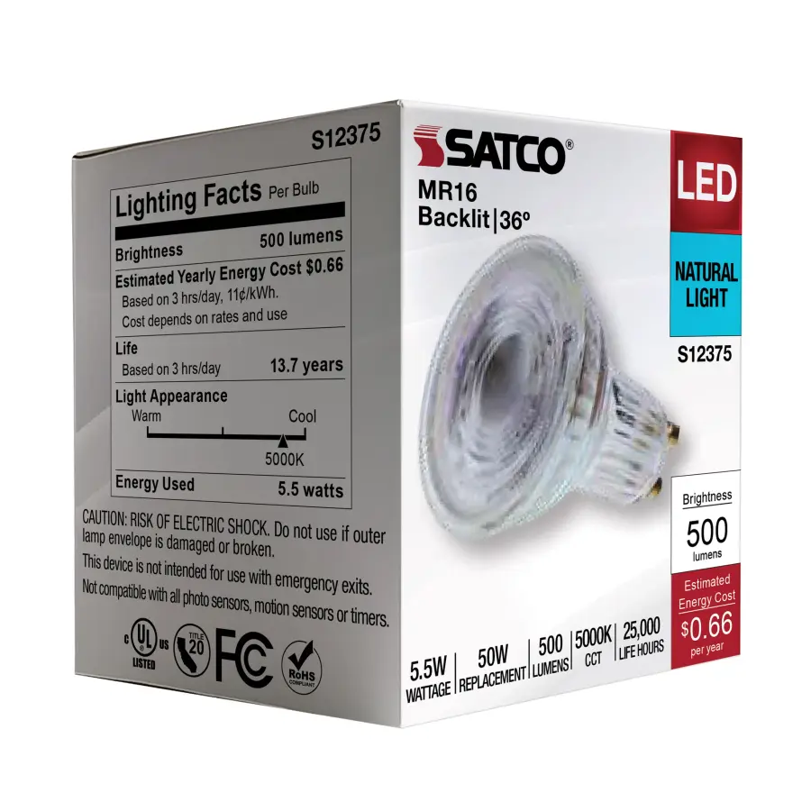 5.5 Watt MR16 LED Floodlight - 5000K CCT - GU10 Base - 120 Volt - Image 8