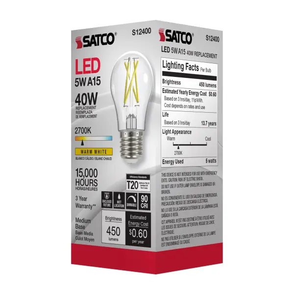 5 Watt A15 LED Filament - Clear - Medium Base - 2700K - 90 CRI - 120 Volt - Image 8
