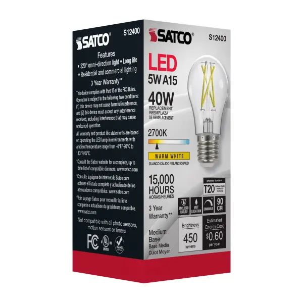 5 Watt A15 LED Filament - Clear - Medium Base - 2700K - 90 CRI - 120 Volt - Image 9