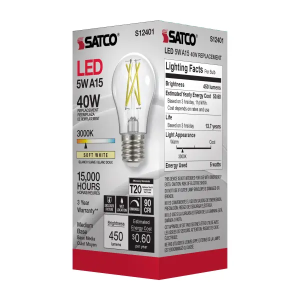 5 Watt A15 LED Filament - Clear - Medium Base - 3000K - 90 CRI - 120 Volt - Image 8