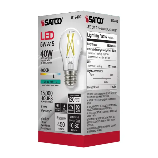 5 Watt A15 LED Filament - Clear - Medium Base - 4000K - 90 CRI - 120 Volt - Image 8