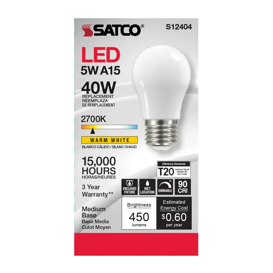5 Watt A15 LED Filament - Soft White - 2700K - Medium base - 90 CRI - 120 Volt - Image 2