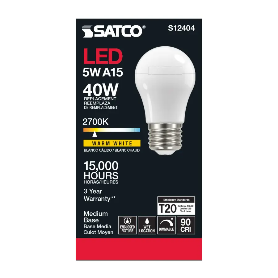 5 Watt A15 LED Filament - Soft White - 2700K - Medium base - 90 CRI - 120 Volt - Image 3