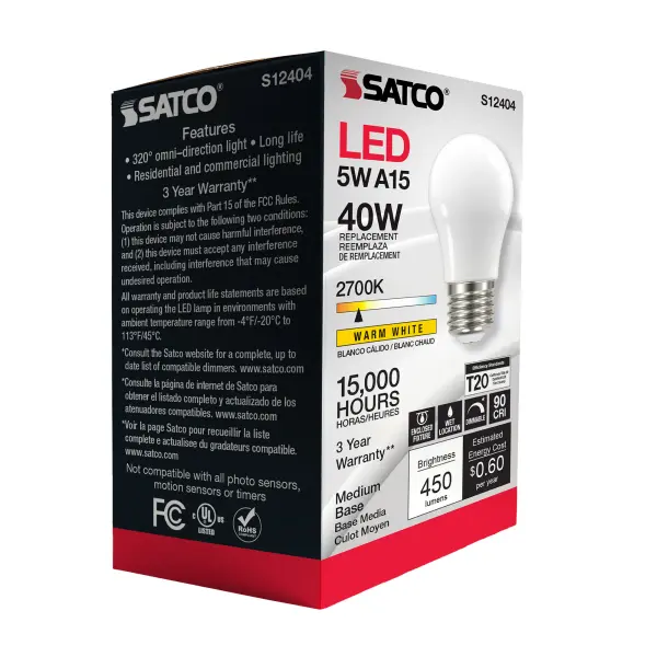 5 Watt A15 LED Filament - Soft White - 2700K - Medium base - 90 CRI - 120 Volt - Image 8