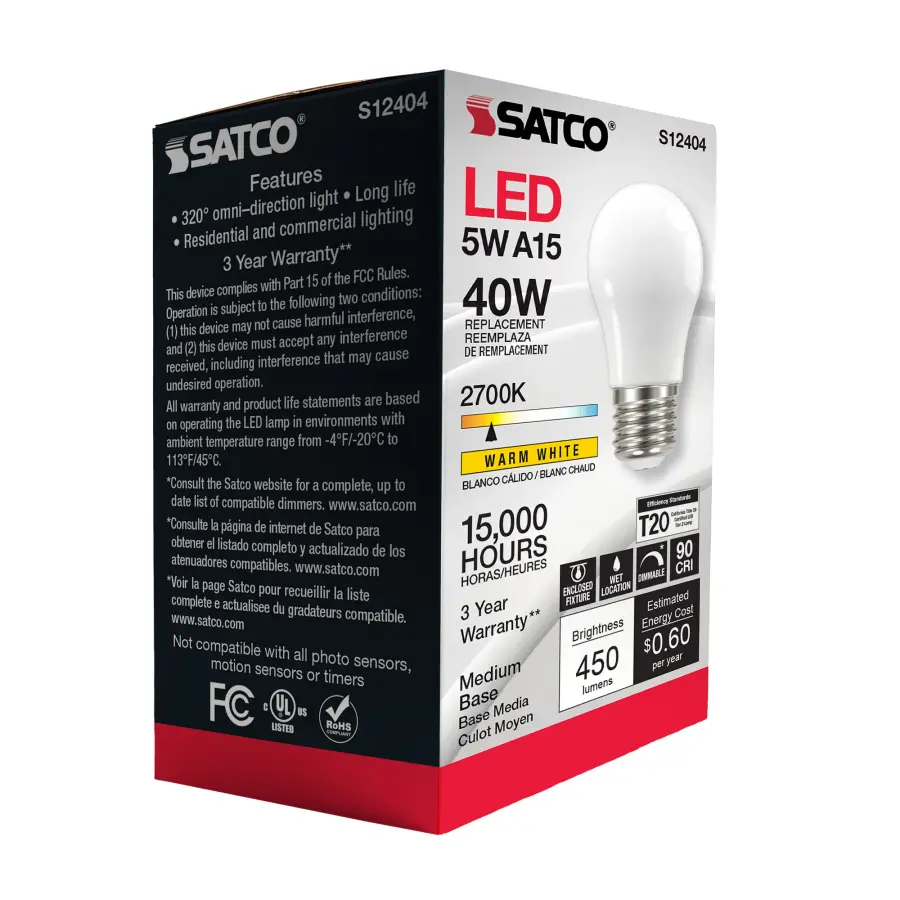 5 Watt A15 LED Filament - Soft White - 2700K - Medium base - 90 CRI - 120 Volt - Image 8