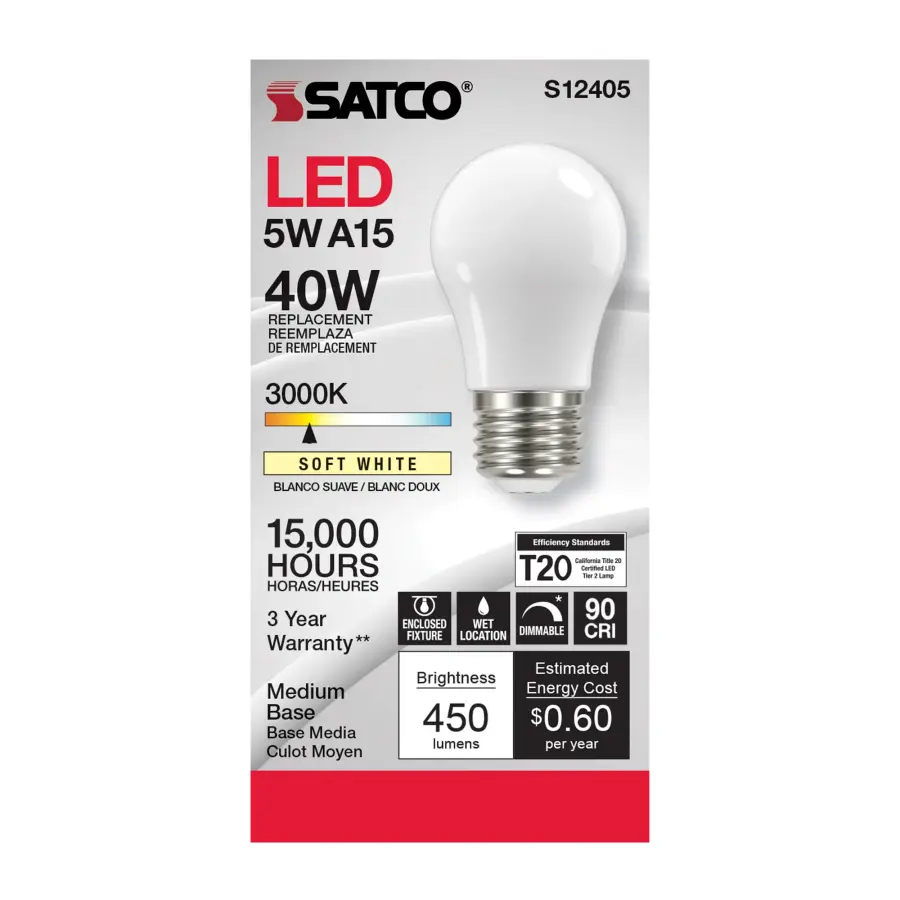 5 Watt A15 LED Filament - Soft White - 3000K - Medium base - 90 CRI - 120 Volt - Image 2