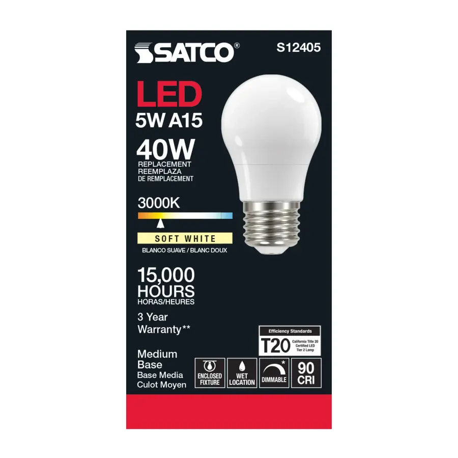 5 Watt A15 LED Filament - Soft White - 3000K - Medium base - 90 CRI - 120 Volt - Image 3