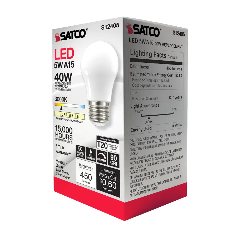 5 Watt A15 LED Filament - Soft White - 3000K - Medium base - 90 CRI - 120 Volt - Image 9