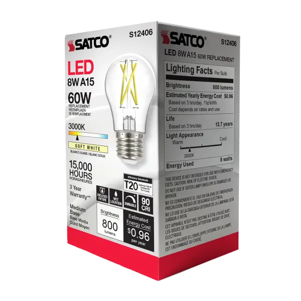 8.2 Watt A15 LED Filament - Clear - Medium Base - 3000K - 90 CRI - 120 Volt - Image 10