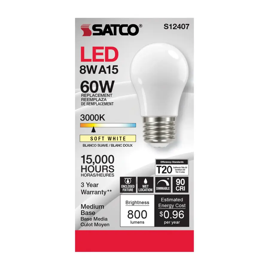 8.2 Watt A15 LED Filament - Soft White - Medium Base - 3000K - 90 CRI - 120 Volt - Image 2