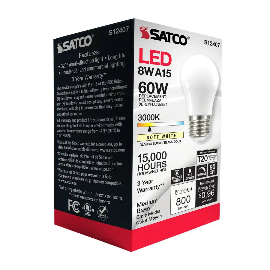8.2 Watt A15 LED Filament - Soft White - Medium Base - 3000K - 90 CRI - 120 Volt - Image 9