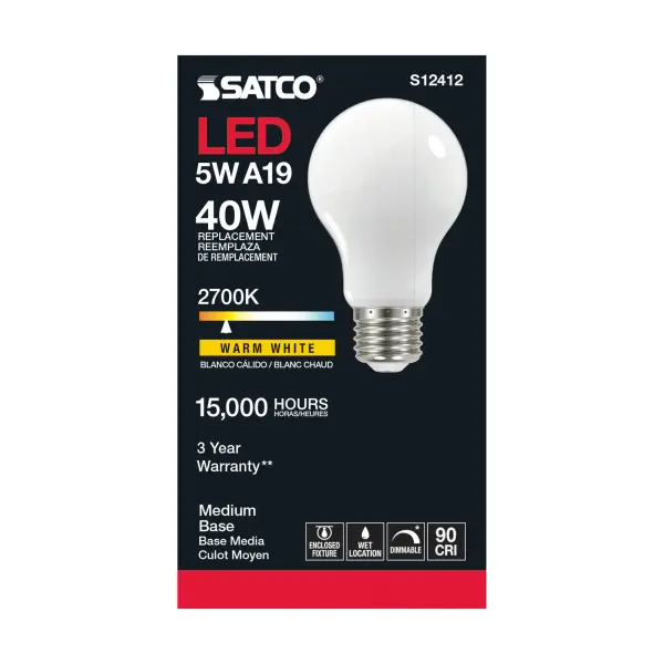 5 Watt A19 LED Filament - Soft White - 2700K - Medium base - 90 CRI - 120 Volt - Image 3