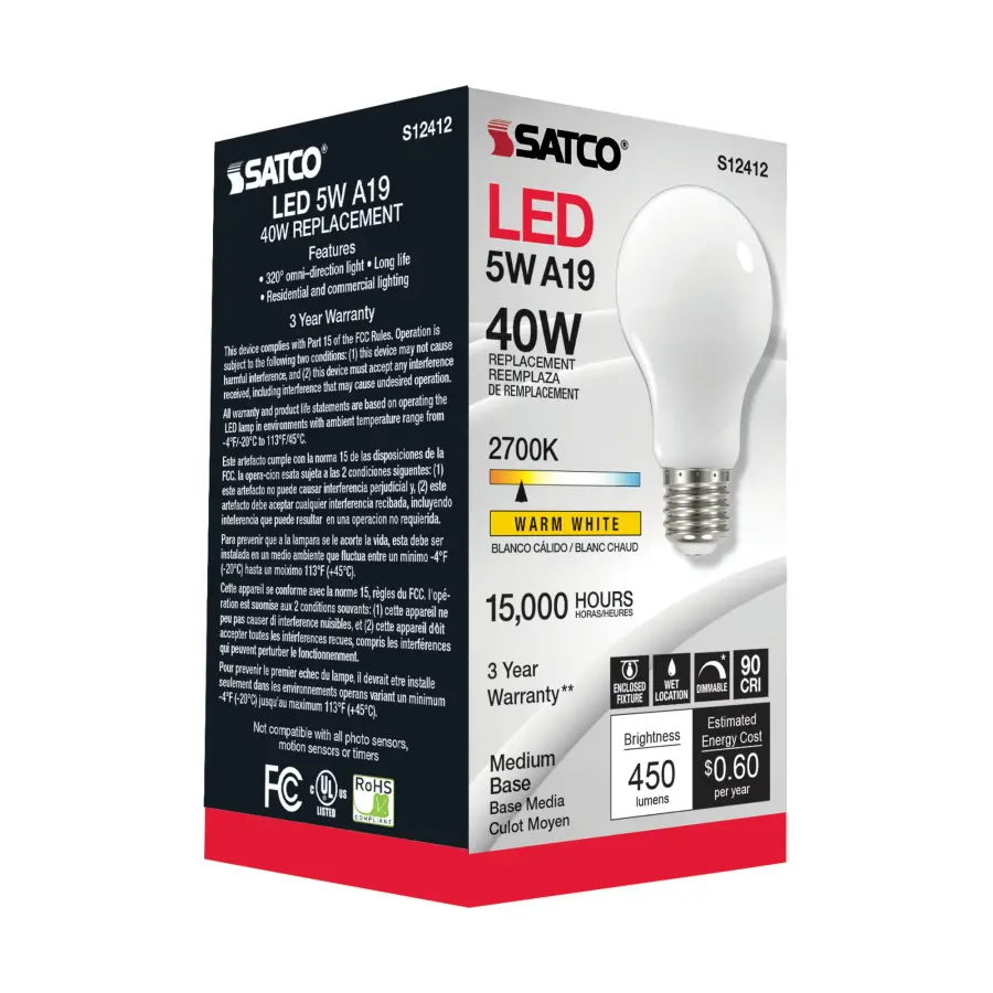5 Watt A19 LED Filament - Soft White - 2700K - Medium base - 90 CRI - 120 Volt - Image 4
