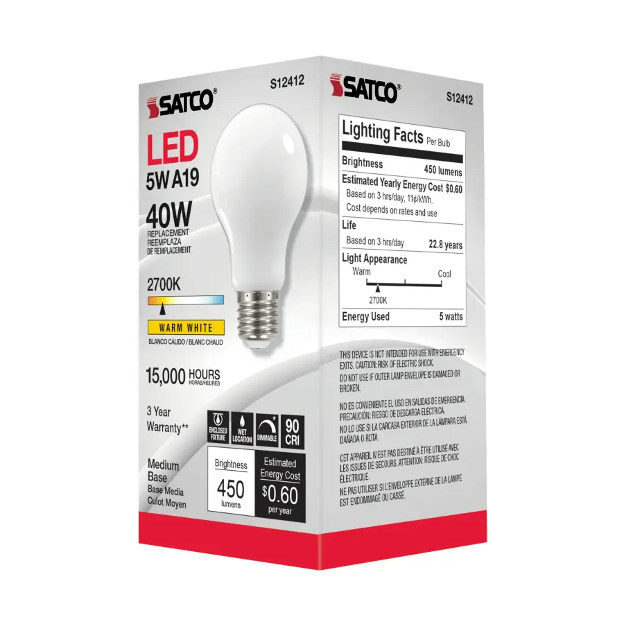 5 Watt A19 LED Filament - Soft White - 2700K - Medium base - 90 CRI - 120 Volt - Image 5