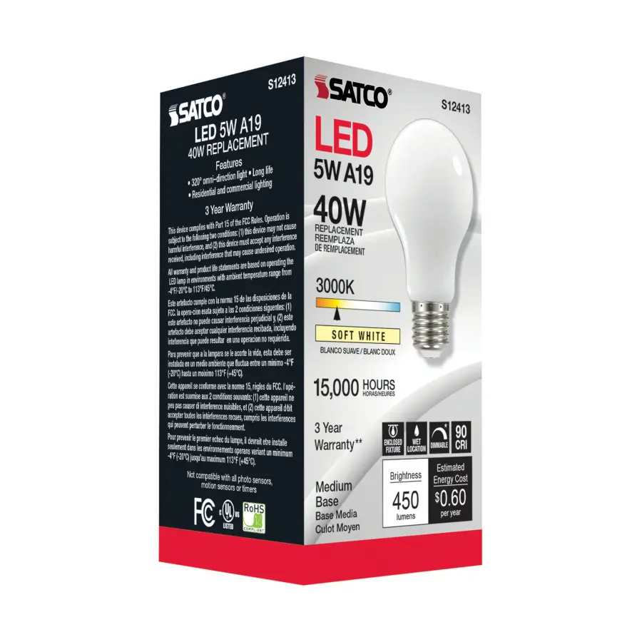5 Watt A19 LED Filament - Soft White - 3000K - Medium base - 90 CRI - 120 Volt - Image 4