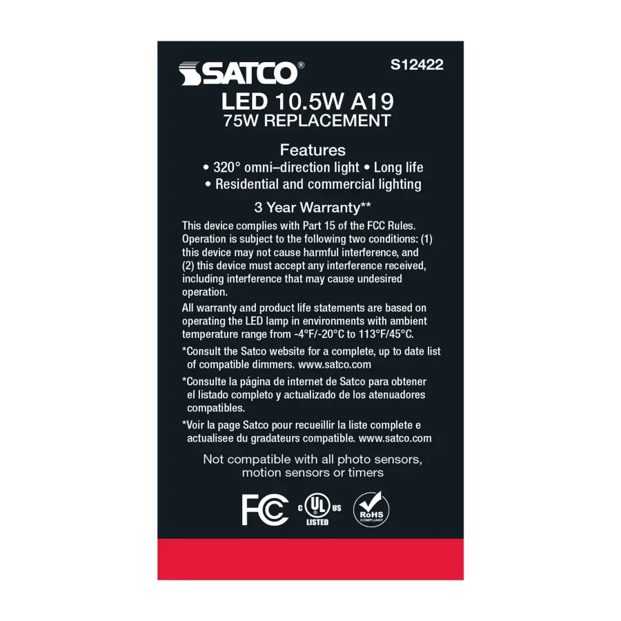 10.5 Watt A19 LED Filament - Clear - Medium Base - 2700K - 90 CRI - 120 Volt - Image 5
