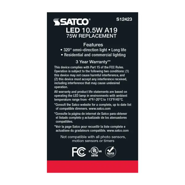 10.5 Watt A19 LED Filament - Clear - Medium Base - 3000K - 90 CRI - 120 Volt - Image 5