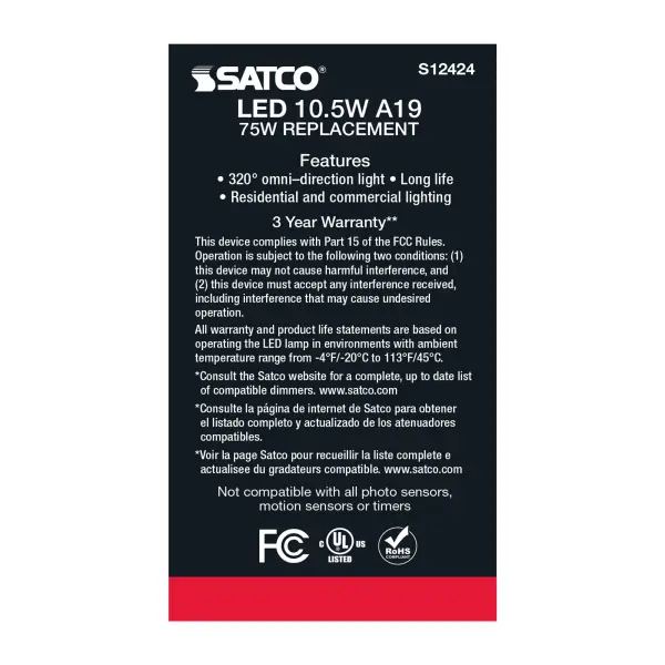 10.5 Watt A19 LED Filament - Clear - Medium Base - 4000K - 90 CRI - 120 Volt - Image 5