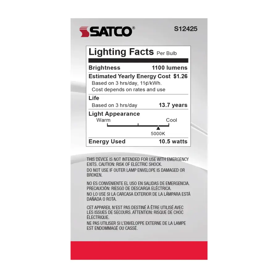 10.5 Watt A19 LED Filament - Clear - Medium Base - 5000K - 90 CRI - 120 Volt - Image 4