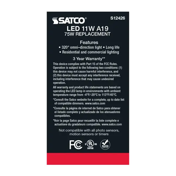 11 Watt A19 LED Filament - Soft White - Medium Base - 2700K - 90 CRI - 120 Volt - Image 5