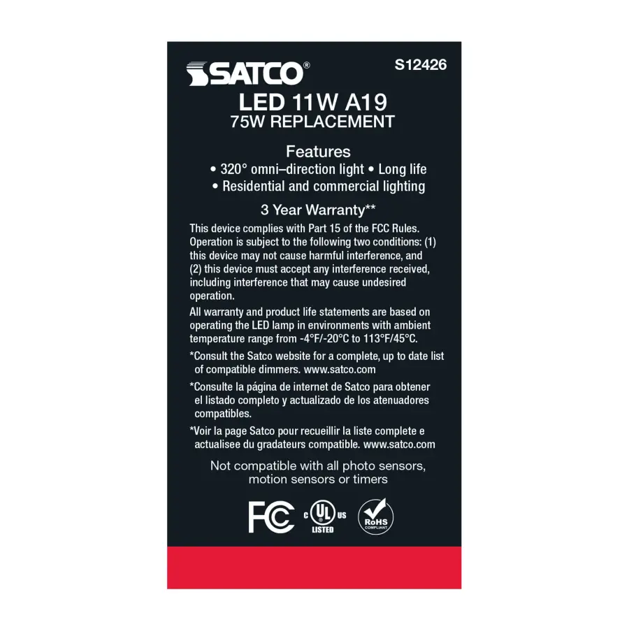 11 Watt A19 LED Filament - Soft White - Medium Base - 2700K - 90 CRI - 120 Volt - Image 5