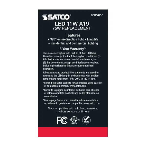 11 Watt A19 LED Filament - Soft White - Medium Base - 3000K - 90 CRI - 120 Volt - Image 5