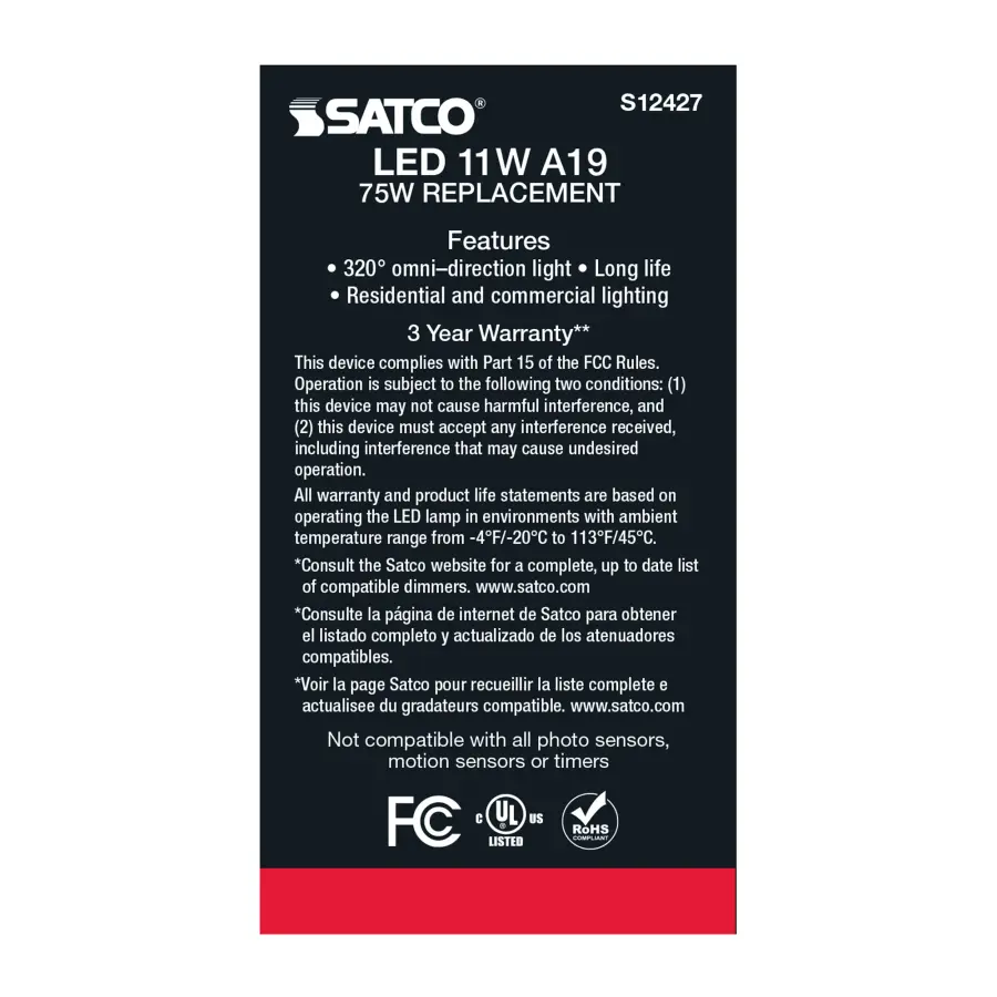 11 Watt A19 LED Filament - Soft White - Medium Base - 3000K - 90 CRI - 120 Volt - Image 5