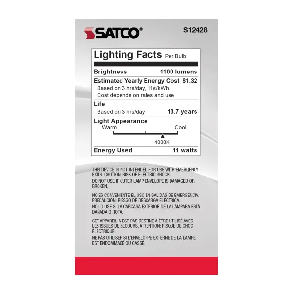 11 Watt A19 LED Filament - Soft White - Medium Base - 4000K - 90 CRI - 120 Volt - Image 4