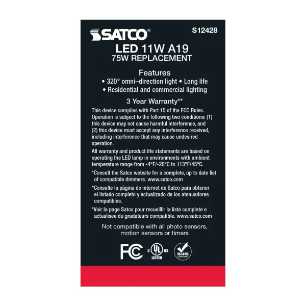 11 Watt A19 LED Filament - Soft White - Medium Base - 4000K - 90 CRI - 120 Volt - Image 5