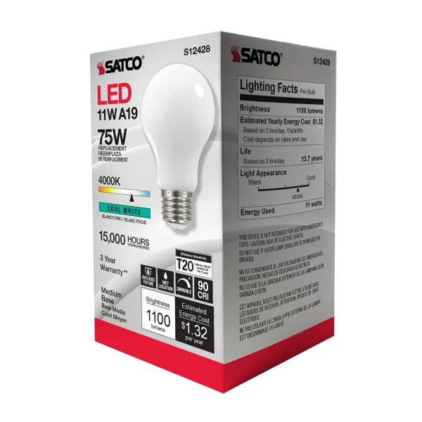 11 Watt A19 LED Filament - Soft White - Medium Base - 4000K - 90 CRI - 120 Volt - Image 9