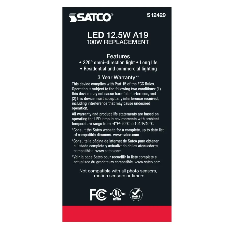 12.5 Watt A19 LED Filament - Clear - Medium Base - 2700K - 90 CRI - 120 Volt - Image 5