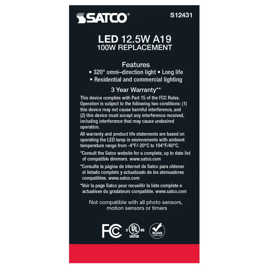 12.5 Watt A19 LED Filament - Clear - Medium Base - 4000K - 90 CRI - 120 Volt - Image 5