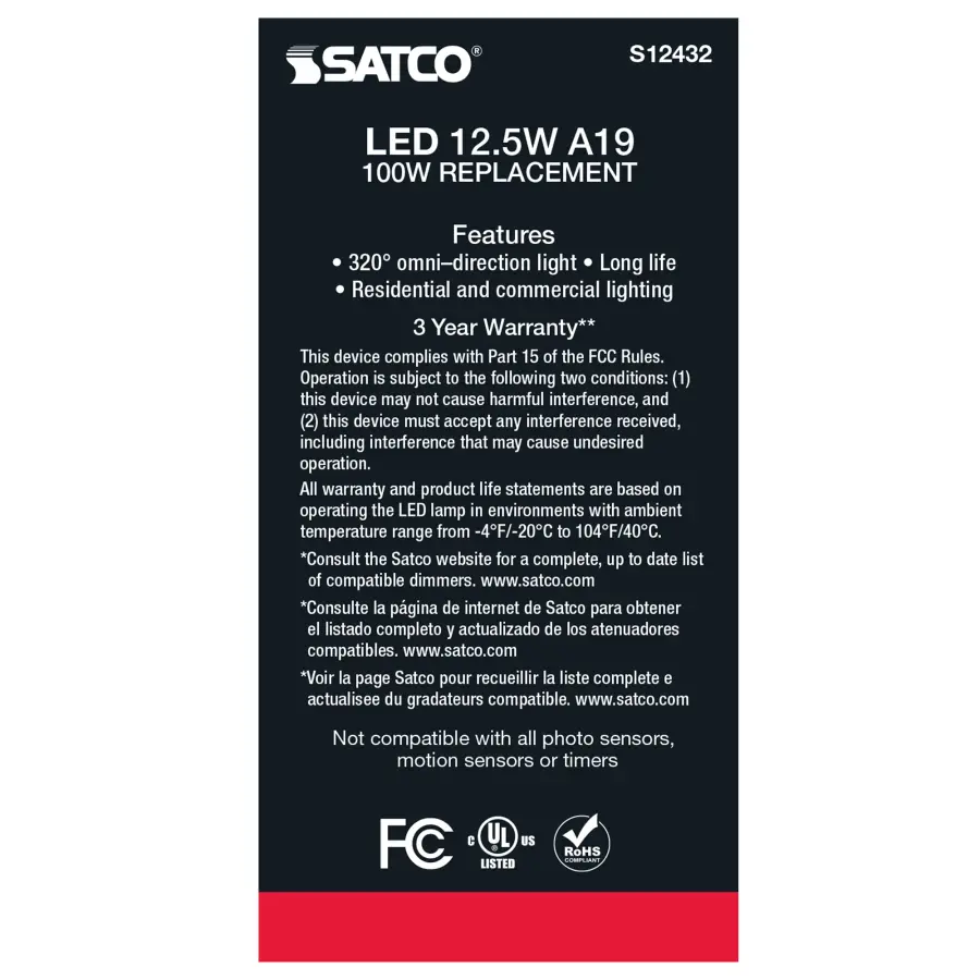 12.5 Watt A19 LED Filament - Clear - Medium Base - 5000K - 90 CRI - 120 Volt - Image 4