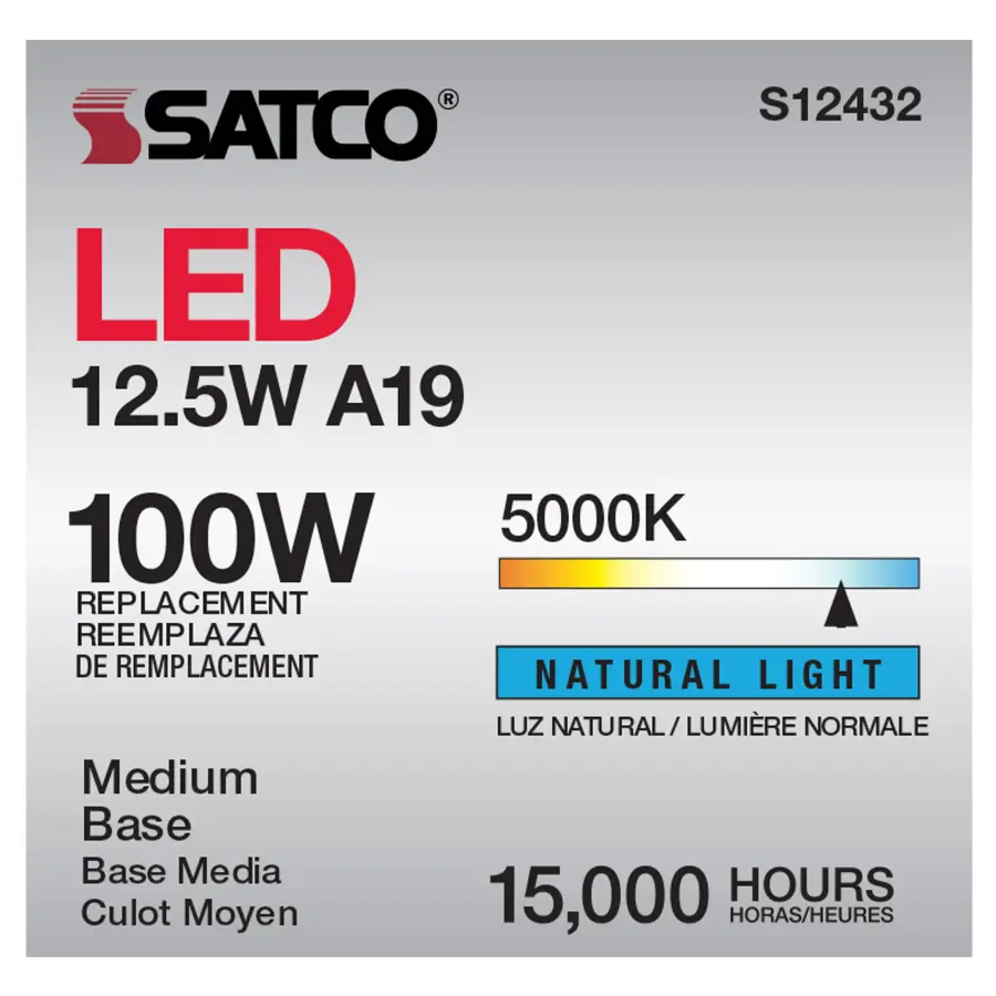 12.5 Watt A19 LED Filament - Clear - Medium Base - 5000K - 90 CRI - 120 Volt - Image 7