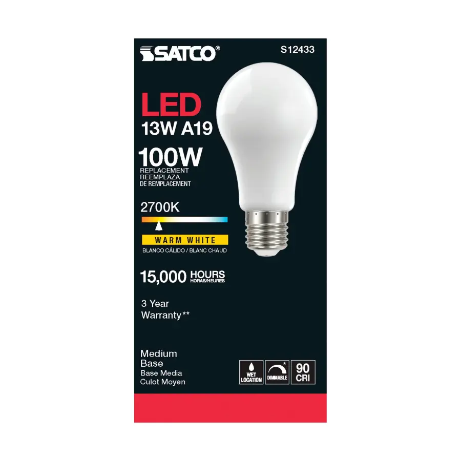 13.5 Watt A19 LED Filament - Soft White - Medium Base - 2700K - 90 CRI - 120 Volt - Image 3