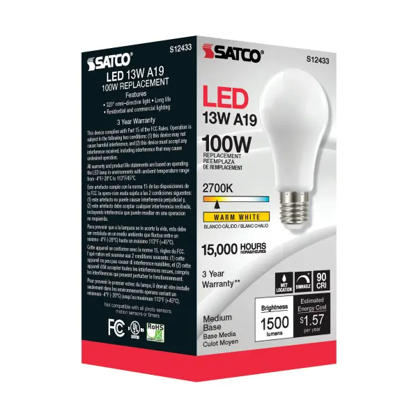 13.5 Watt A19 LED Filament - Soft White - Medium Base - 2700K - 90 CRI - 120 Volt - Image 4