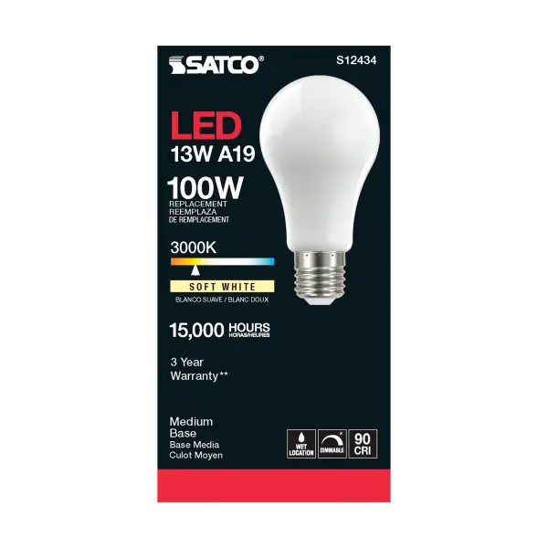 13.5 Watt A19 LED Filament - Soft White - Medium Base - 3000K - 90 CRI - 120 Volt - Image 3
