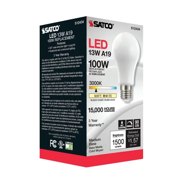 13.5 Watt A19 LED Filament - Soft White - Medium Base - 3000K - 90 CRI - 120 Volt - Image 4