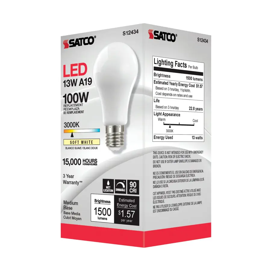 13.5 Watt A19 LED Filament - Soft White - Medium Base - 3000K - 90 CRI - 120 Volt - Image 5