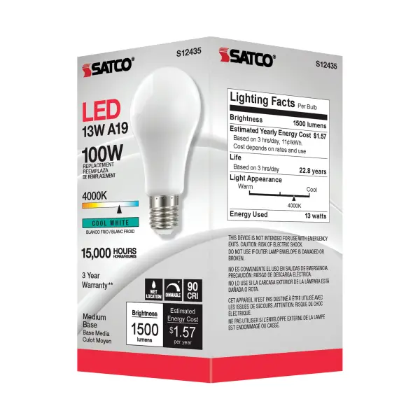 13.5 Watt A19 LED Filament - Soft White - Medium Base - 4000K - 90 CRI - 120 Volt - Image 5