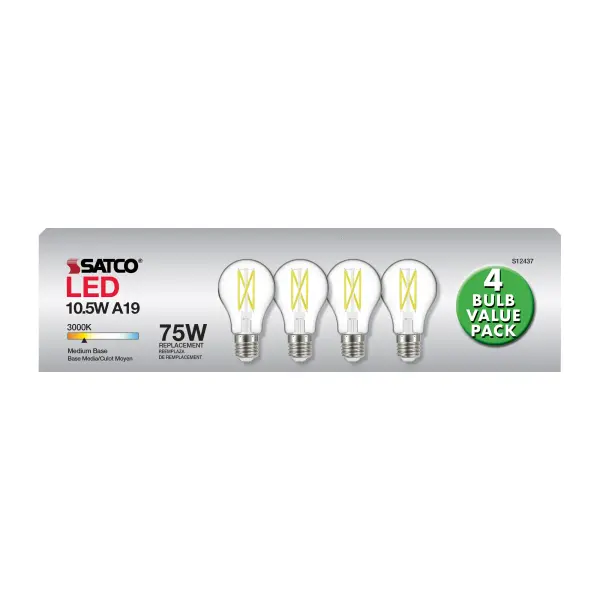 10.5 Watt A19 LED Filament - 75 Watt Replacement - Clear - Medium base - 3000K - 120 Volt - 4-Pack - Image 9